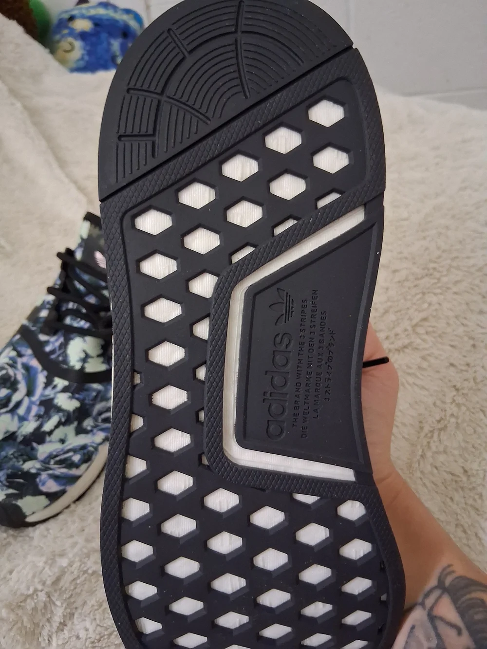 NWT Adidas Floral Knit Sneakers in Black and White